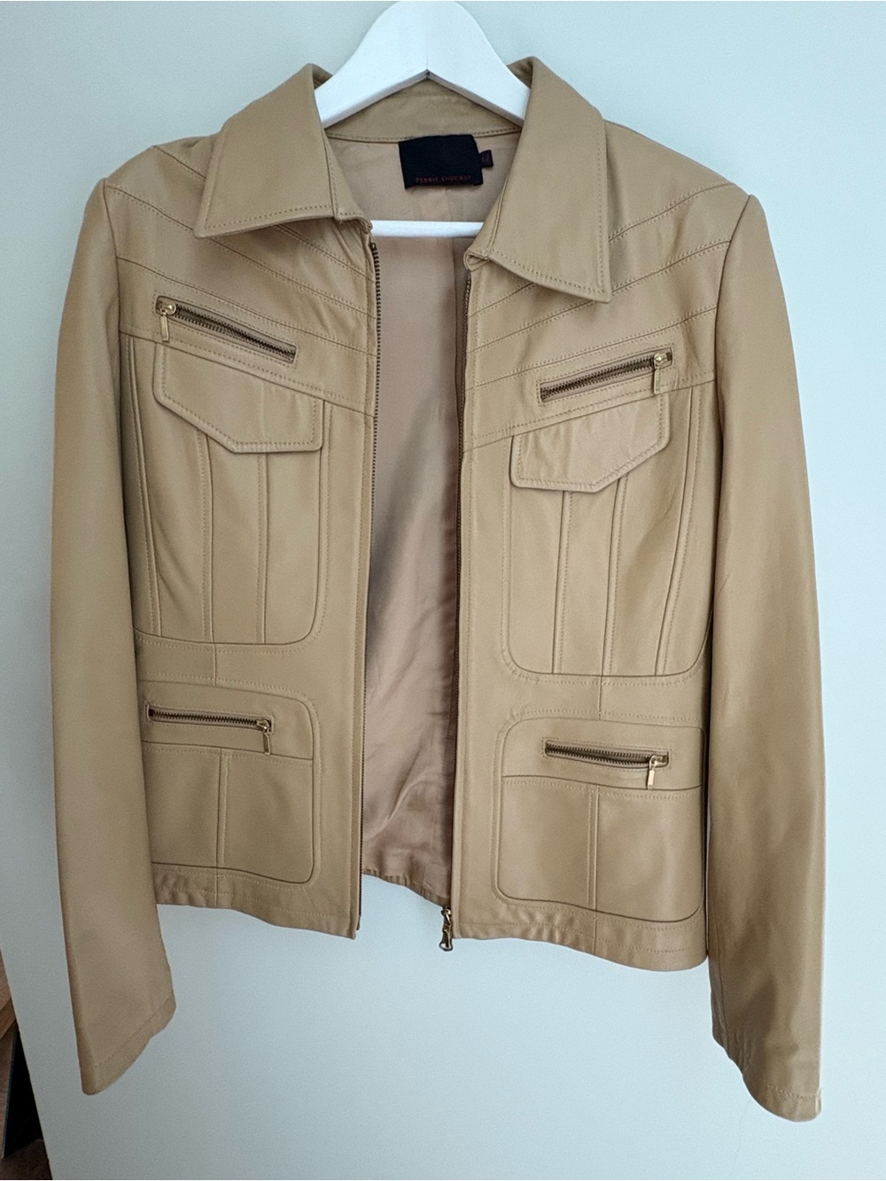 Women's Tan Leather Zip-Front Jacket